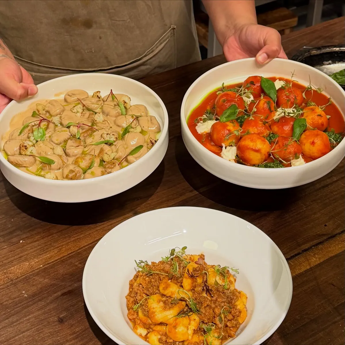 Tres platos de gnocchi