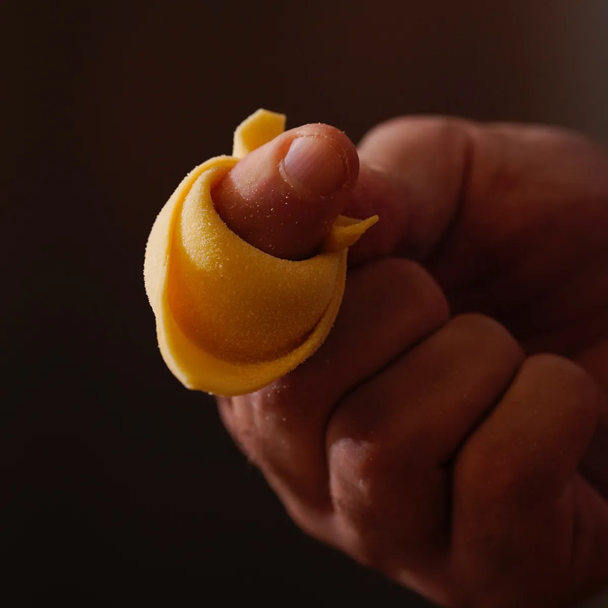 El cappelletto toma forma en la mano